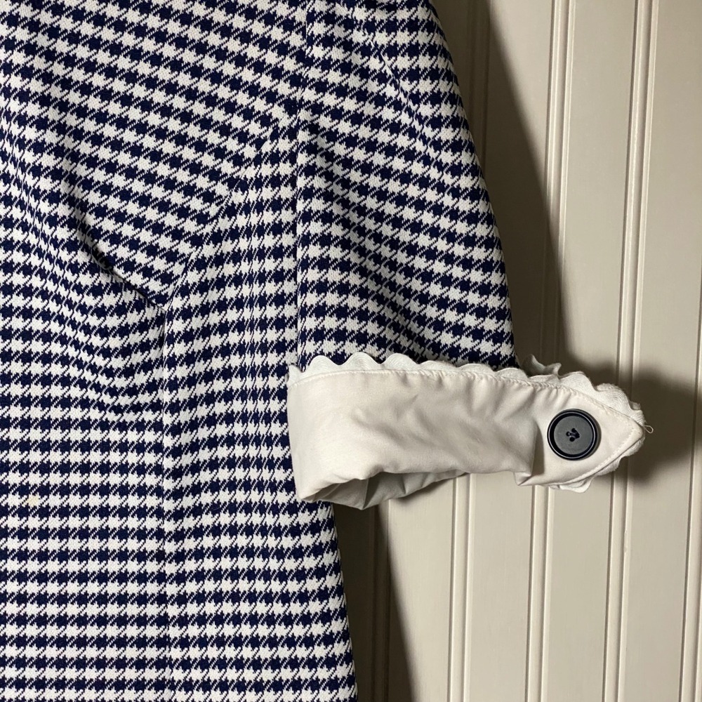 Handmade Vintage Navy White Houndstooth Scalloped Collar Dress Kitschy Mod - M/L - Picture 11 of 12